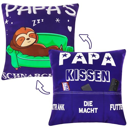Merclix Geschenke für Papa Kissenbezug 45x45 mit 3 Tasche Papa Geschenk Geburtstag Geschenk Papa Weihnachten Geschenk Papa Ideen Vater Geschenk Geburtstagsgeschenk für Papa