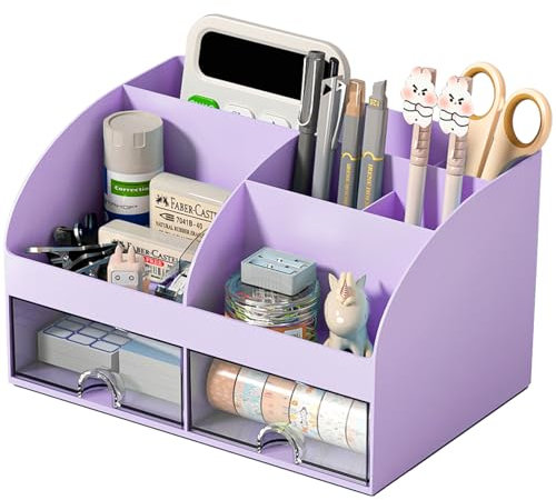 COMFYROOM Desk Organizer and Accessories with 6 Compartments and 2 Drawers, Plastic Makeup Organiser, Pen Holder for Desk Storage, Desk Organiser for School, Home,