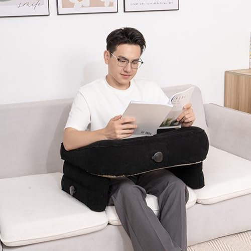 Reading Pillow,Lap Pillow For Reading,Inflatable Gaming Pillow Reading Cushion,Inflatable Reading Pillow With Armrests,Foldable,Portable,Bed Rest Pillow(80*60*37cm(31.49*23.62*14.56In),Black)