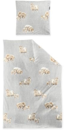 Irisette Biber Bettwäsche Panda 155x220 Schafe Strickmuster Silber 8545-11