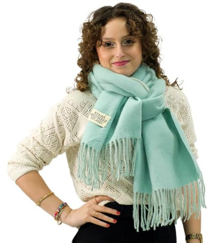 Xifrika langer Damenschal mit Fransen in Beige – weiches, warmes und elegantes Tuch, Schalgröße 200x64 cm. Warm und ideal für den Winter