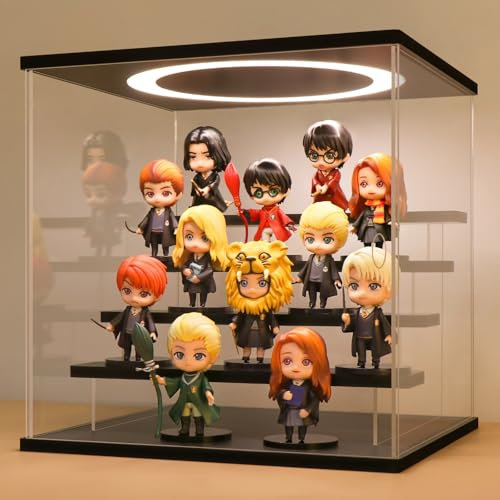 Huijintao Vitrine Acrylique, Vitrine pour Collection, Vitrine Figurine, Vitrine en Verre pour modèles, Figurines, Objets de Collection, avec éclairage LED, 5 étages, Noir (30x28x30 cm)