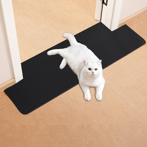 Uross Carpet Protector for Pets - 3PCS Black Round Corner Plastic Cat Scratch Protector Mat, Anti-Scratch Under Door Cat Mat