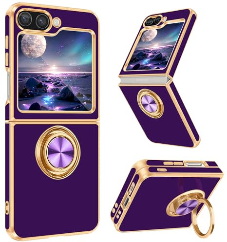 Fingic for Samsung Galaxy Z Flip 6 Phone Case[with 360° Ring Holder][Support Magnetic Car Mount] Cute Kickstand Slim Women Girls Nonslip Hard PC Soft TPU Rugged Bumper Protective Case for Z Flip 6