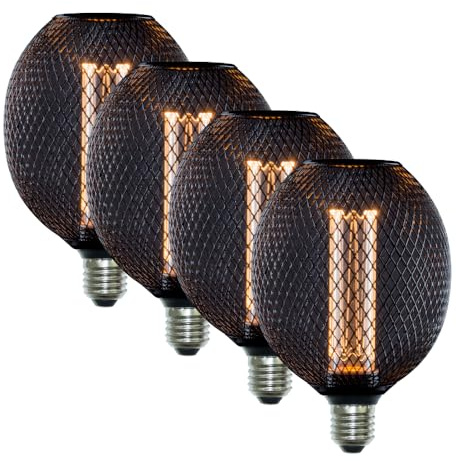 ENOVALITE 4 Stück LED Filament Leuchtmittel TUBE MESH Schwarz | E27 3,5W 120lm 1800K Warmweiß dimmbar, Vintage Design Ambiente Deko Glühbirne Lampe