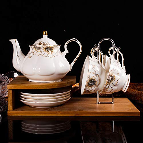 BODHIS Vintage-Teeservice mit Blumenmuster für Erwachsene, Britisches Porzellan-Teeservice, Teetassen und Untertassen, Kaffeeservice aus Porzellan mit Getränkehalter