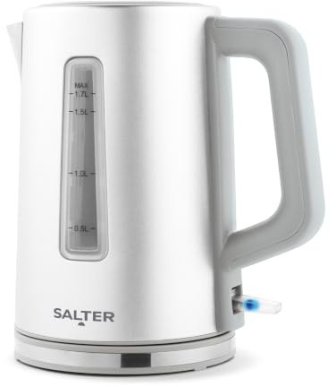 Salter Aspen Electric Kettle 1.7L 3kW Rapid Boil | Removable Limescale Filter, 360° Swivel Base, Boil-Dry Sensor, Water Level Window, Metallic Finish, Strix Controller
