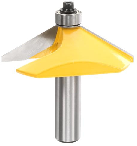 sourcing map 60 Degree Chamfer Router Bit 1/2 Inch Shank 0.7 Cutting Length Carbide Tip with Bearing for Woodworking Milling Cutter Tool, Yellow