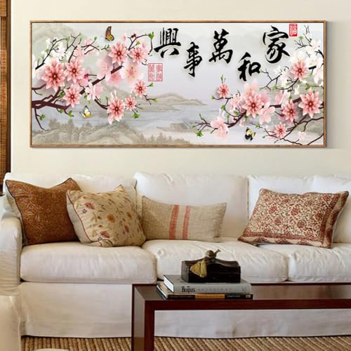 Diamond Painting paisaje de flores chinas Completo Kit para decoración del hogar Arte Pared 5D DIY Diamante Pintura Bordado de Punto de Cruz Diamante redondo 40x80cm