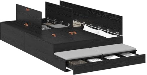 vidaXL Stauraumbettgestell Schwarze Eiche 120X190 cm Holzwerkstoff Mit vielen Schubladen Modernes Design Einfache Montage Innen Schlafzimmermöbel Erwachsene Holzstil Elegant Mit Platzsparer