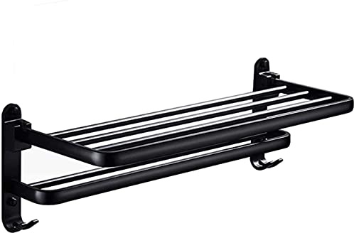 Towel Rack, Space Aluminum Towel, Shelf, Black Retro Bathroom Storage Rack Tower Hanger/a