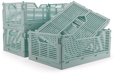 Vivikivi 4 Stück Klappbox, Kunststoff Klappkiste Aufbewahrungskorb, Stapelbar Faltbarer Aufbewahrungsbox Kisten Aufbewahrung für Haus Klassenzimmer Büro Küche Schlafzimmer (30.5x20.5x12.5cm, Blau)