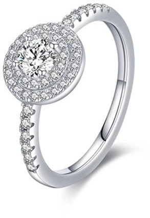 Moissanite Ring White Gold, Wedding Ring Women 9K Gold Halo Damen Schmuck Geschenk für Geburtstag Größe 57 (18.1)