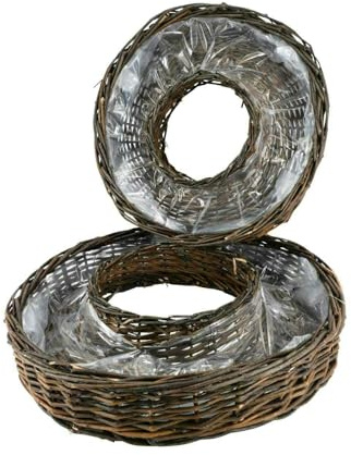 Klocke Dekorationsbedarf Pflanzring Weide im 2er-Set - Mit Folie - Stilvoller Übertopf für Trauerfloristik & Dekoration (⌀ 40/50cm - H: 11/12cm)
