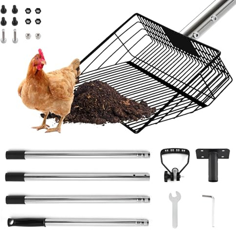 Les-Theresa Chicken Scooper, Chicken Poop Scooper With Long Handle Chicken Litter Scooper, Chicken Coop Scoop Pet Manure Cleaning Tool, Chicken Coop Accessories for Cats Dogs Chicken Horse (4 Section)
