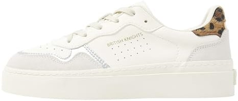 British Knights Women's Reflux Sneaker, White Beige Silver Leopard, 6.5 UK