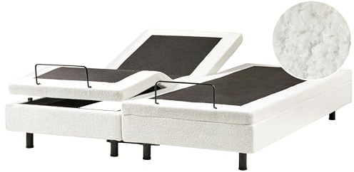 Beliani Modern EU Super King Size 6ft Electric Bed Adjustable Remote Control without Headboard Boucle Off-White Duke