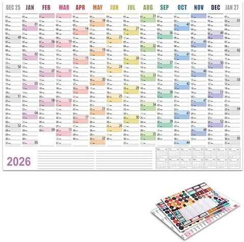 2026 Wandkalender, Jahresplaner, Wandbehang, ganzes Jahr, Kalender, Heim-Organizer, Planer, 74 x 52,5 cm, für die Planung, englischer Jahresplaner, Kalender
