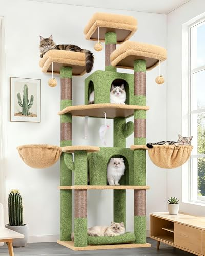 Globlazer F68B Kratzbaum mit 3 Sitzstange 2 Höhle Katzenbett für 2/3 Katzen | Stabil Katzenbaum Schloss Leichter Aufbau mit Loungebereich Kratzfläche, Aktivitätskratzbäume für Katzen Ruhen Krallenwetzen