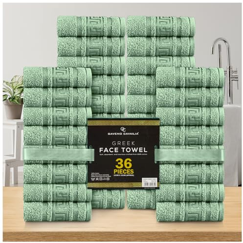 GC GAVENO CAVAILIA 100% Cotton Face Cloths Towels | Ultra-Soft 36 Pack Flannel Face Cloth for Makeup Removal & Skincare | Reusable Wash Cloths |Durable Face Towels for Hotel, Spa, Gym 33x33cm, Green