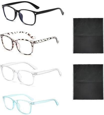 4-Pack Kids Blue Light Glasses, Blue Light Glasses Womens For Kids Children's Gaming Computer Glasses Anti Blue,Light Eyeglasses Lightweight Anti Eyestrain Eyewear, Black/White/Cow Print Jelly Frame