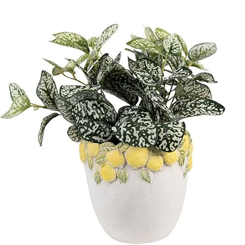 Clayre & Eef Blumentopf Ø 20x19 cm Weiß Gelb Stein Zitronen
