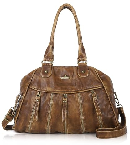 Angel Kiss Handtasche Damen Weiche PU Leder Umhängetasche Vintage Tote Schultertasche