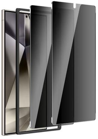 【2+1】 Schutzfolie Sichtschutz für Samsung Galaxy S24 Ultra mit Einfachem Installationswerkzeug, Displayschutzfolie, Panzerglas, Anti-Spy Gehärtete Glas | 9H, Ohne Staub, Einfache Installation.