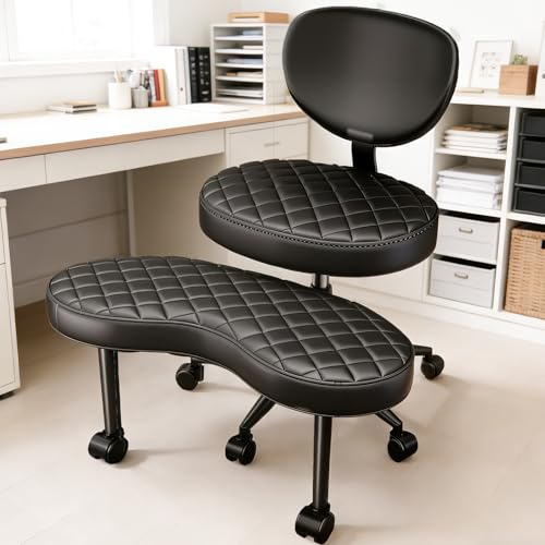 HOMVIMI Kniestuhl mit gekreuzten Beinen, ergonomischer Schreibtischstuhl mit Verstellbarer Höhe, Meditationsstuhl für ADHS-Betroffene, gepolsterter Computerstuhl für Zuhause/Büro, Leder Schwarz