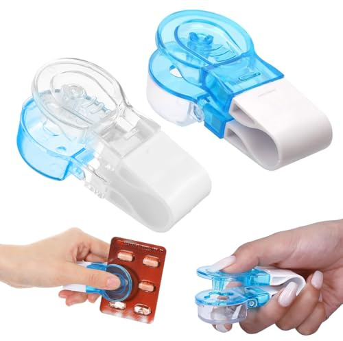 Quesuc 2 Pièces Coupe-Comprimé Coupeur, Extracteur, Sépareur De Comprimés Porte-Médicaments Portable En Plastique Pour Petits Comprimés Transparent Et Bleu 7.5X3 Cm