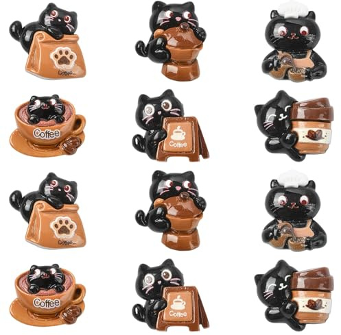 Airssory Niedliche Kaffee- und Katzen-Harz-Cabochons, 30 Stück, 6 Stile, Kätzchen-Haustier-Getränke-Thema, Flatback-Perlen, für DIY-Schmuckherstellung, Scrapbooking, Büroschreibtisch-Basteldekoration