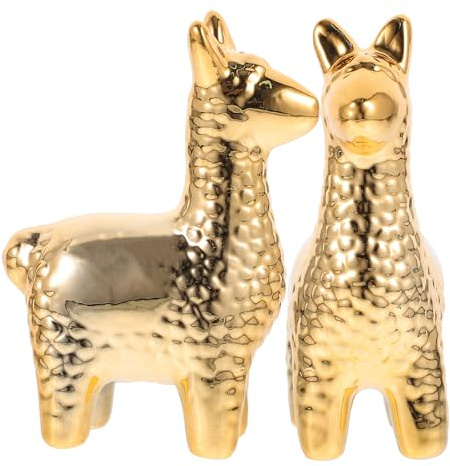 Toyvian 2 Stück Keramik Alpaka Figur Gold Schreibtisch-Alpaka-Figur Deko Wohnzimmer Moderne Schreibtischskulptur Tischdekoration Für Bücherregal Büro Und Geschenkidee