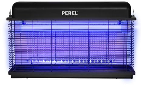 Perel Tue-Insectes électrique, Lampe UV Anti Insectes, Lampe Bleue Anti Moustique Mouches guêpes, destructeur d'insectes, Appareil Tue Mouche, Grille 3000 V, 100 m², bac collecteur Amovible, Noir