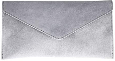 Girly Handbags Womens Genuine Italian Suede Leather Envelope Clutch Bag Wedding Purse Handbag Crossbody Bag Large Light grey