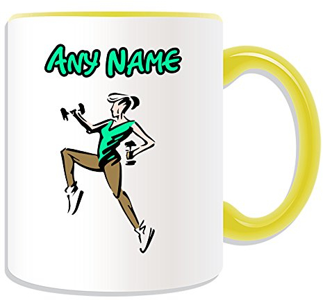 Personalised Gift - Aerobics Dumbbell Mug (Sport Gym Design Theme, Colour Options) - Any Name / Message on Your Unique - Gymnasium Exercise Strength Training Bodybuilding Weight Loss Fitness Lifestyle Concept