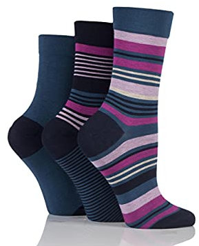 SockShop Ladies Gentle Bamboo Socks with Smooth Toe Seams In Plains and Stripes Pack of 3 Damson/Magenta 4-8 Ladies