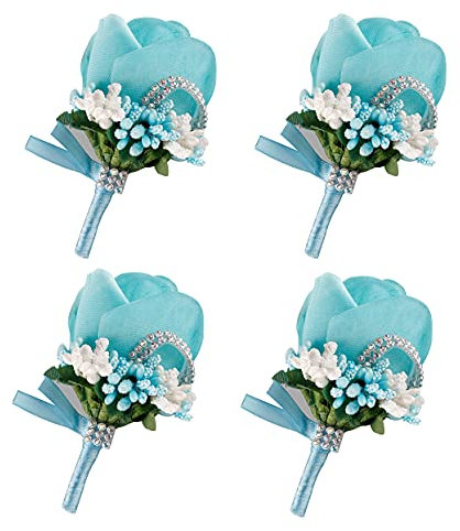 YSUCAU Rose Boutonniere handgemachte Ansteckblume Klassische künstliche Bräutigam Blumen Brosche mit Pin für Hochzeit Abschlussball Party (blau)