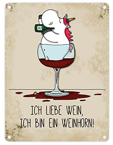 trendaffe - Honeycorns Metallschild mit Einhorn Motiv und Spruch: Ich Bin EIN Weinhorn!