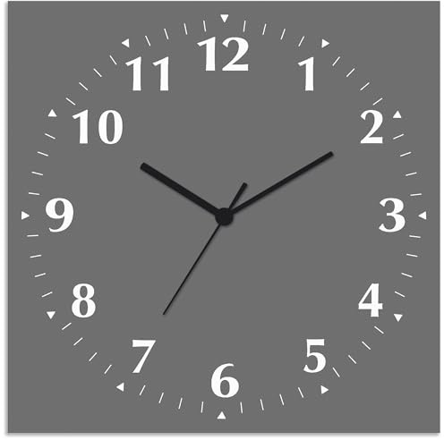 ARTLAND Wanddeko Wanduhr ohne Tickgeräusche Alu Quarzuhr 30x30 cm Quadratisch Lautlos 12 Ziffern Farbig Schlichtes Design Grau S7KC