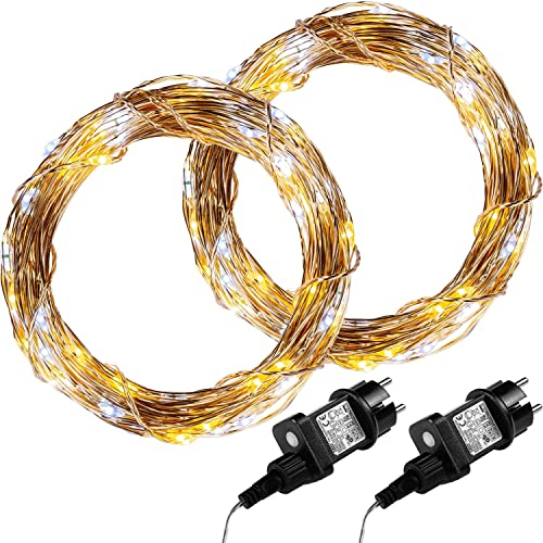 VOLTRONIC LED Lichterdraht, innen und außen, IP44, Größen- und Farbwahl, 2x 100 LEDs, warmweiß/kaltweiß