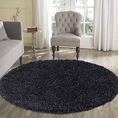 Serdim Rugs Living Room Shaggy Area Rugs, Polypropylene, Anthracite, Round 120x120cm(4x4')