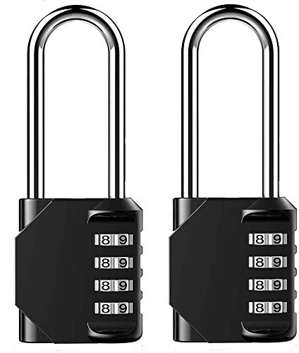 Fretrecy Kombinationsschloss Hochleistungsschloss Vorhängeschloss 4-stelliges rücksetzbares Zahlenschloss für Schule, Fitnessraum, Außenschuppen, Haspeschrank, Tor - 2er Pack (Lange Schäkel)