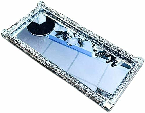Crushed Diamond Tray Trimmings Crystal Filled Diamond Kitchen Silver - Crystal Filled Serving Trays And Party Food Tray, Size: 38 x 19 CMS