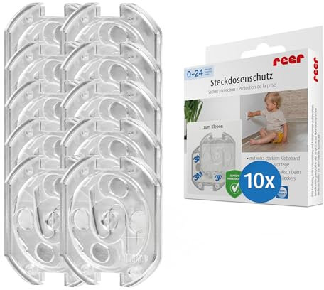 reer Steckdosenschutz - das kindersichere Original vom Erfinder, zum Kleben, transparent, 10 Stück