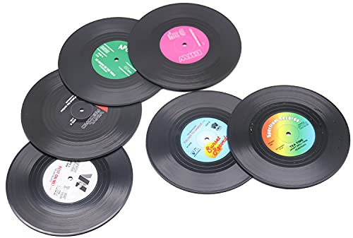 6 Stück schwarze Retro-CD-Untersetzer.