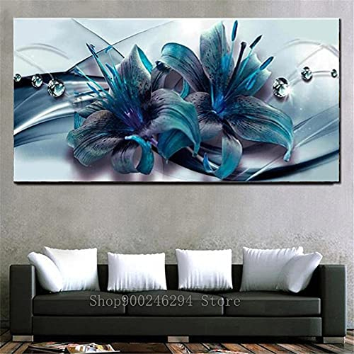 5D Diamant Painting Bilder Vollbild Abstrakte blaue Blume DIY Diamond Painting Groß Full Set für Erwachsene kinder, Malen Nach Zahlen Mosaik Gemälde Kunst Handwerk Leinwand Wanddeko 30x60cm,12x24in