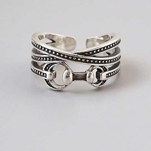 HCMA 925 Silber Vintage Ringe Für Frauen Männer Punk Silber Hufeisen Bowknot Index Ringe Einstellbar