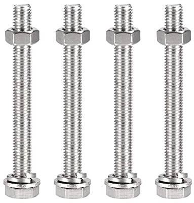 sourcing map Viti a testa esagonale M10 x 100 mm, bulloni, dadi e rondelle piatte e di blocco, bulloni esagonali 304 in acciaio inox completamente filettati 4 set