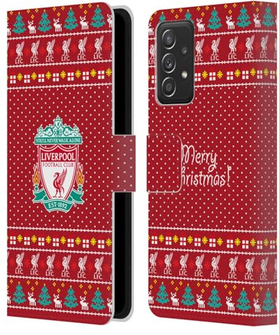 Head Case Designs Offizielle Liverpool Football Club Festliches Muster Festliche Weihnachten Leder-Wallet-Hülle Kompatibel mit Galaxy A52 / A52s / 5G (2021)