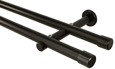 iso-design Gardinenstange schwarz 2-läufig 20 mm, Komplettset aus Metall, Vorhangstange zur Wandmontage, Gardinenstangenrohr aus Aluminium, Endstück Kappe, 180 cm